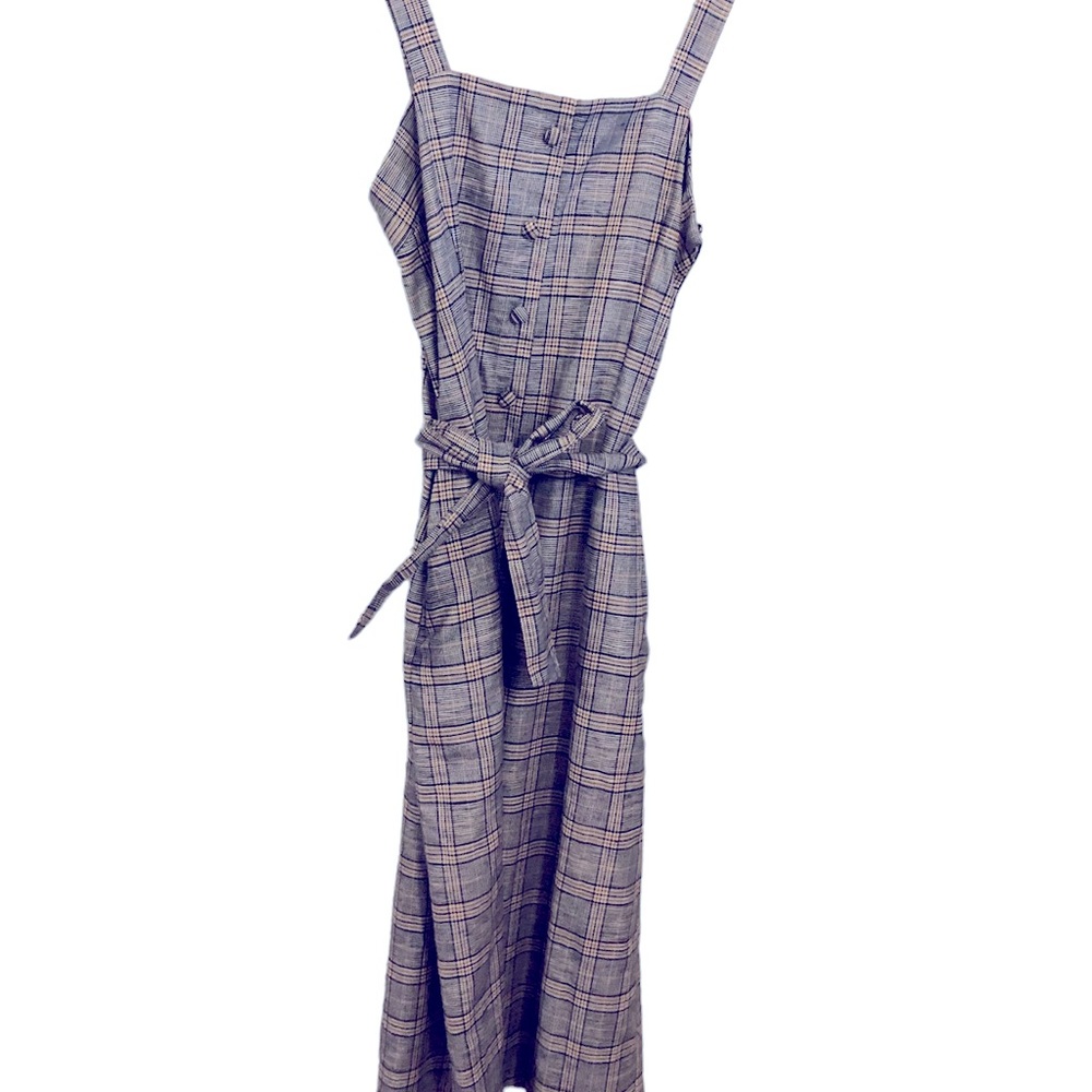 Frank and Oak NWT pinafore plaid button down dress with belt